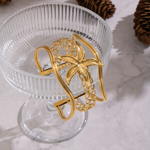 1 Piece Flower Twining Line Stainless Steel Waterproof Gold Color Cuff Bracelet h5 Picture3