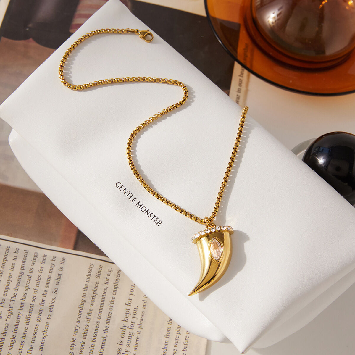 Bold Chili Shape Stainless Steel Waterproof Gold Color Zircon Women's Pendant Necklaces Picture6