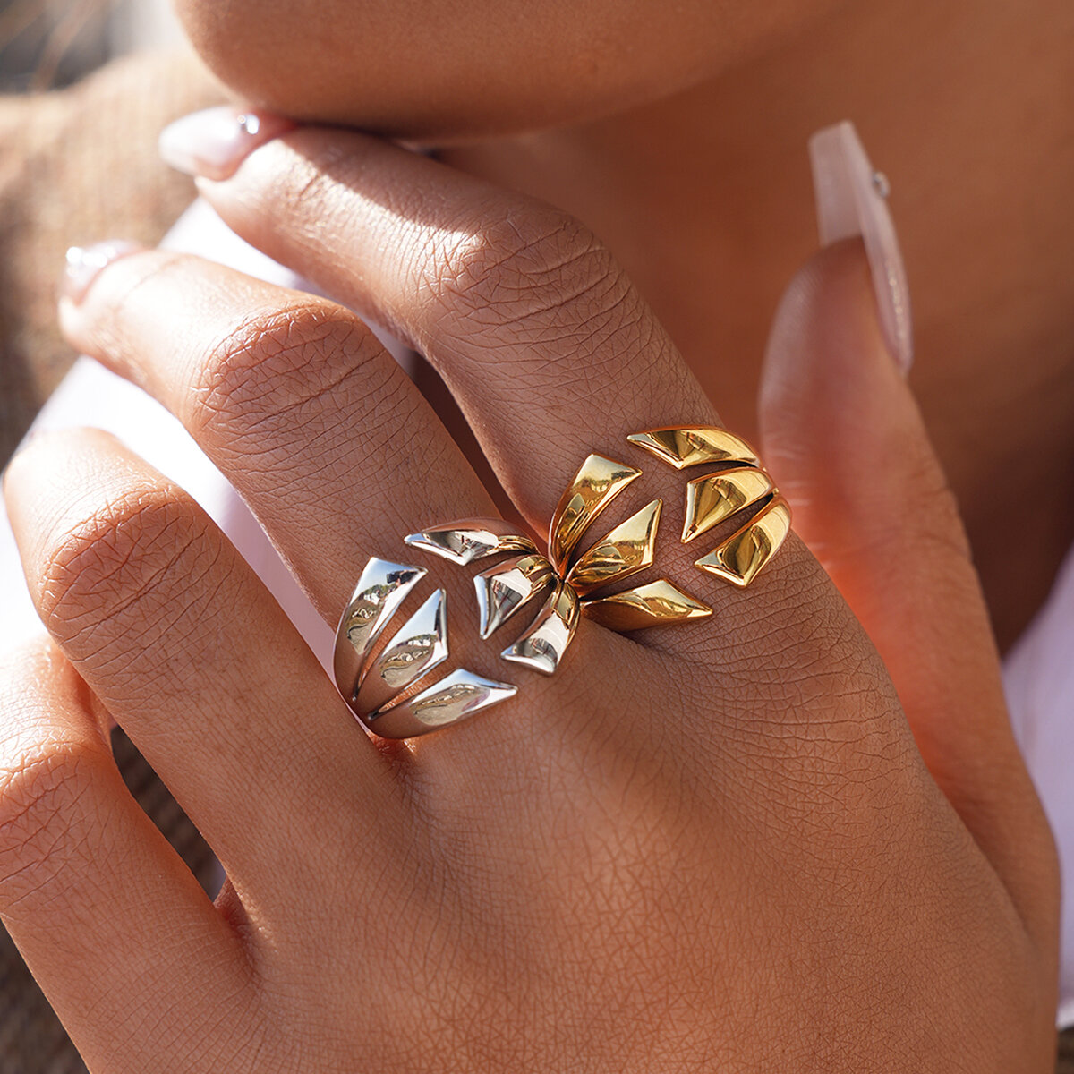 Daily Irregular Shape Stainless Steel Waterproof   Gold Color  Statement Rings