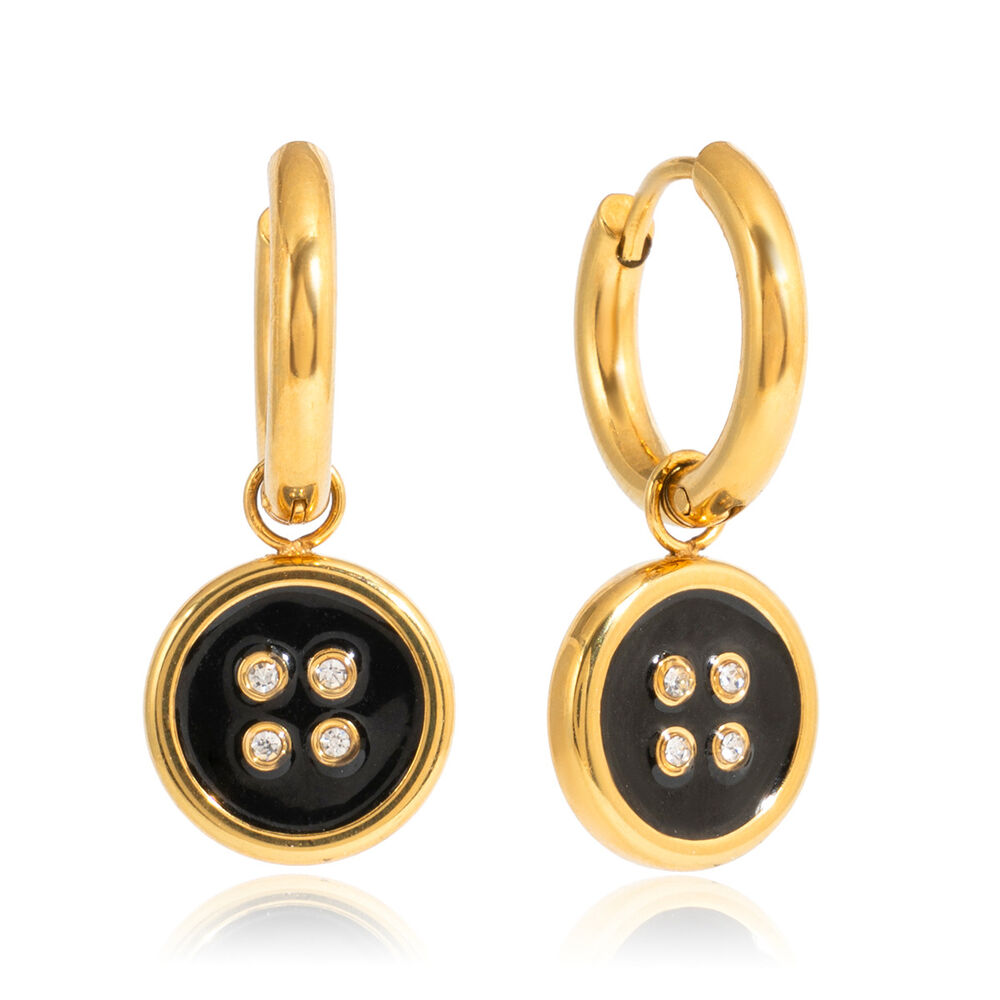 Classic Black Button Series Stainless Steel Waterproof Gold Color Women's Jewelry Sets