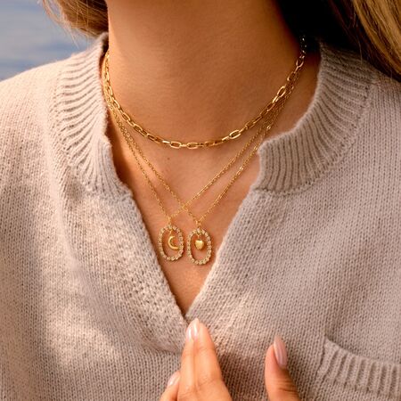 Daily Heart Hollowed-out Moon Stainless Steel Waterproof Anti - Tarnish Gold Color Women's Chain Necklaces