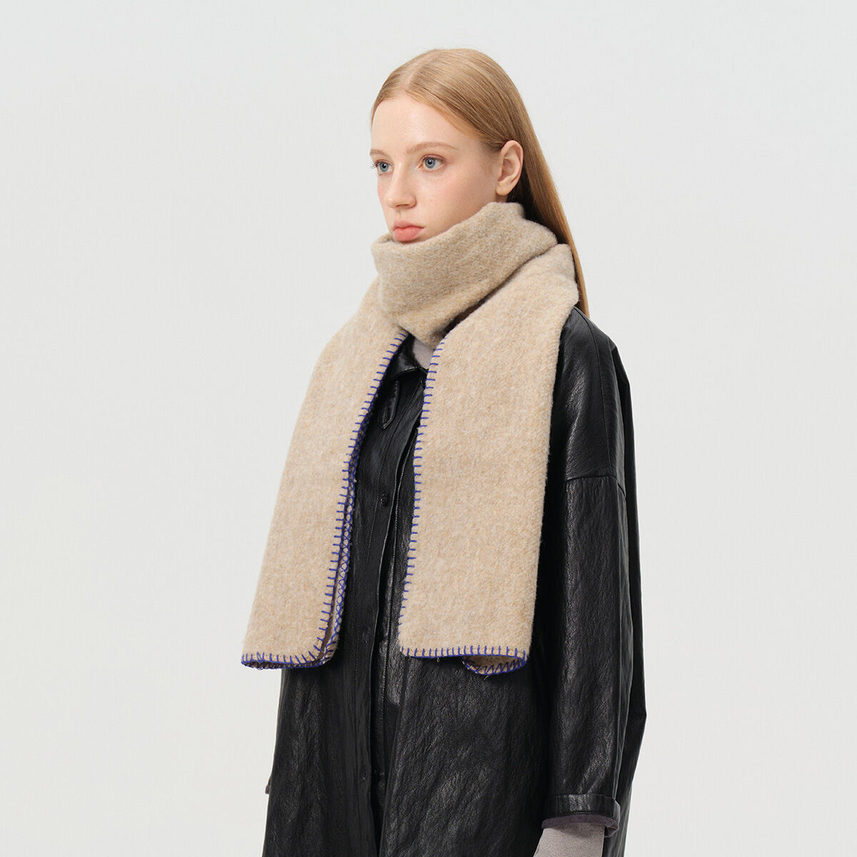 1 Piece Color-Block with Contrast Stitch Edging Wool Blend Scarf h5Picture3