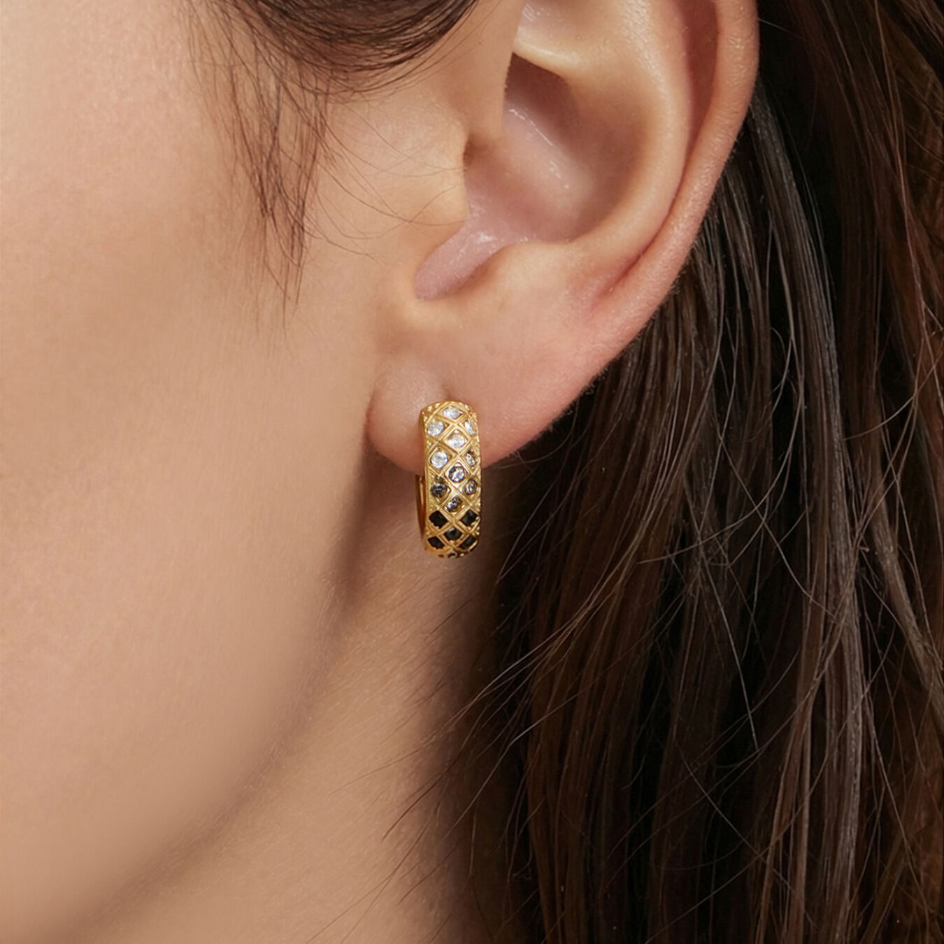 Brilliant Rhombus Stainless Steel Waterproof Anti - Tarnish Gold Color Zircon Women's Hoop Earrings Picture5