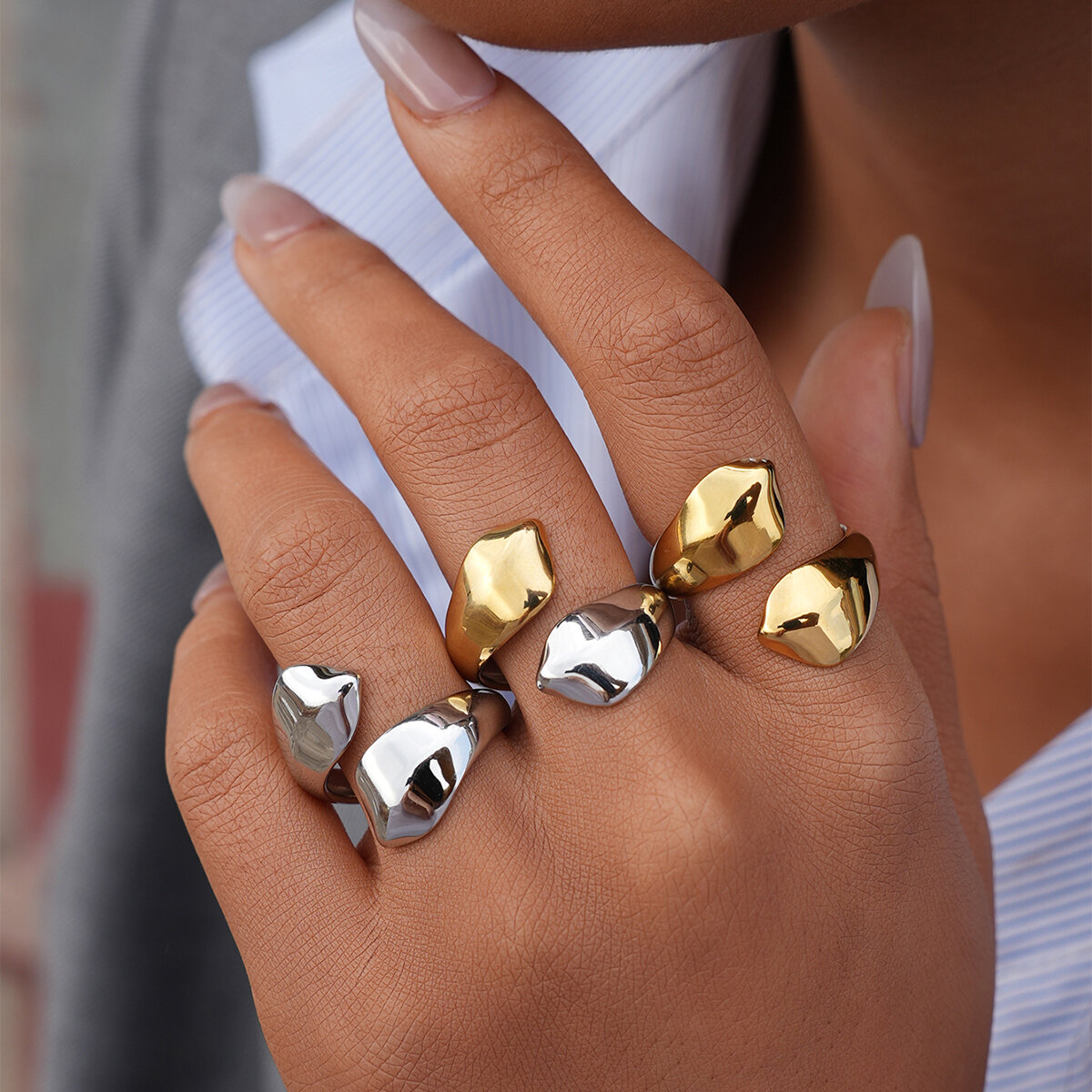 Simple Series Daily Irregular Shape Stainless Steel Waterproof   Gold Color  Statement Rings