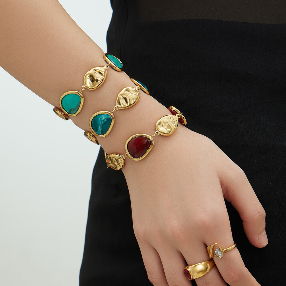 Irregular Shape Acrylic Stainless Steel   Gold Color  Waterproof Anti - Tarnish Women's Beaded Bracelets Picture3