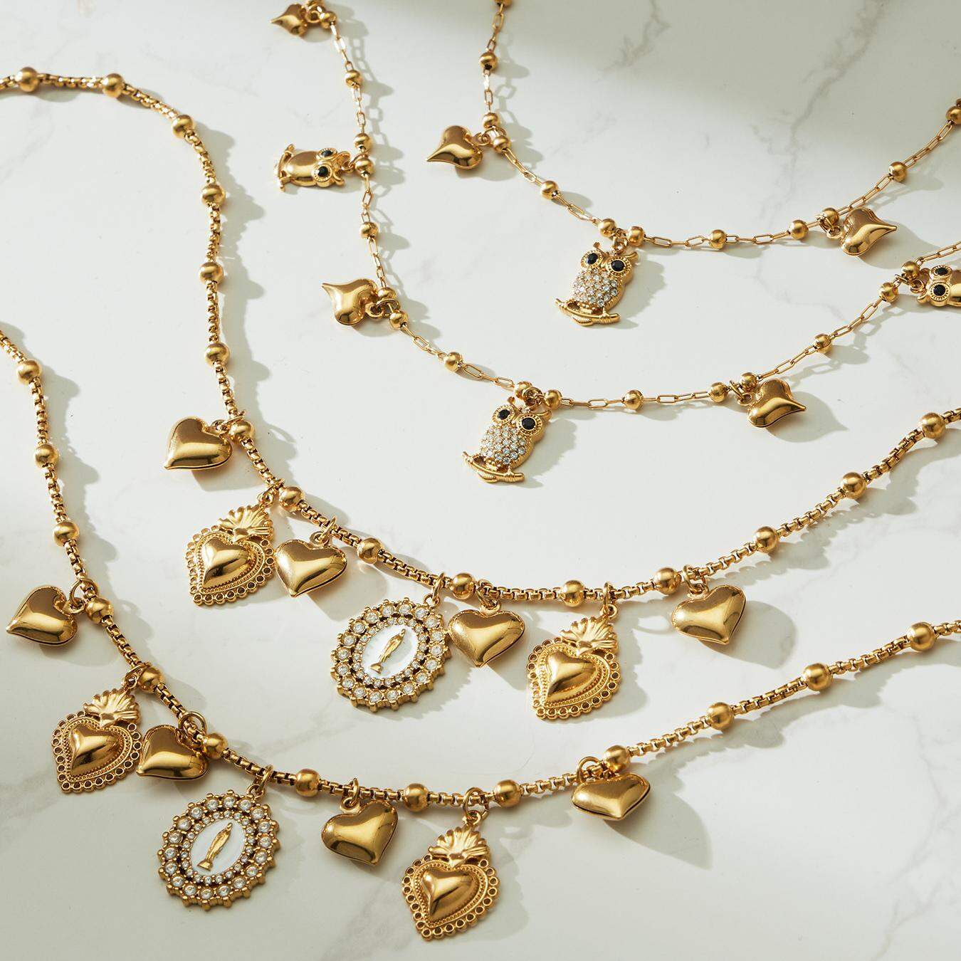 1 Piece Retro Madonna Stainless Steel Waterproof Gold Color Zircon Women's Pendant Necklaces 2