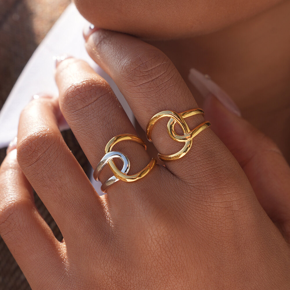 Simple Series Daily Irregular Shape Stainless Steel Waterproof Gold Color Statement Rings Picture3