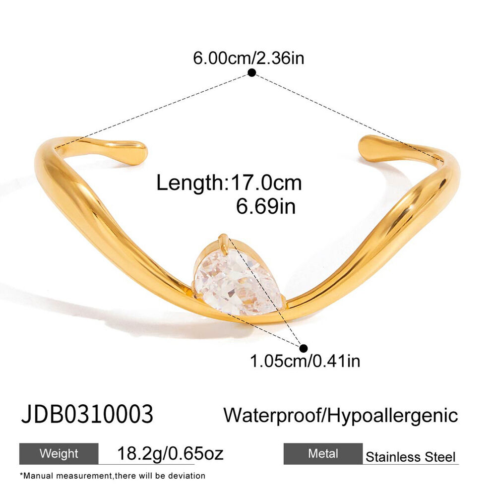 1 Piece Sleek Curve Stainless Steel Waterproof Gold Color Zircon Women's Cuff Bracelets Picture2