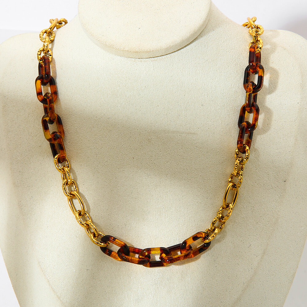 1 Piece Classic Retro Chain Stainless Steel Waterproof Gold Color Women's Chain Necklaces Picture4