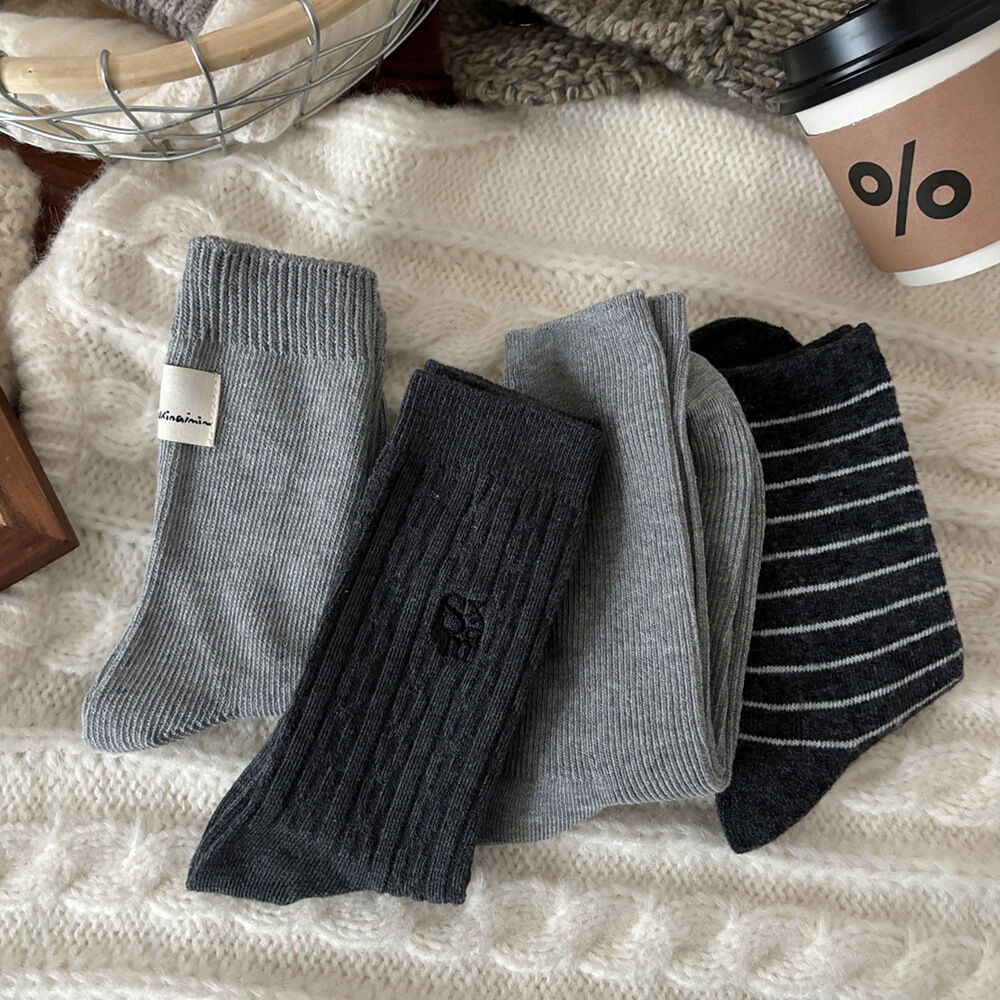 1 Pair  Casual  Versatile Grey - toned Pure Cotton  Mid-Calf Socks Picture4