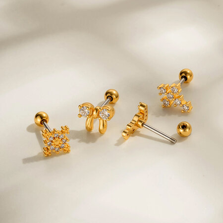 Orecchini da piercing da donna in zircone color oro, con squisita forma a stella in rame, impermeabili e anti-ossidazione 2