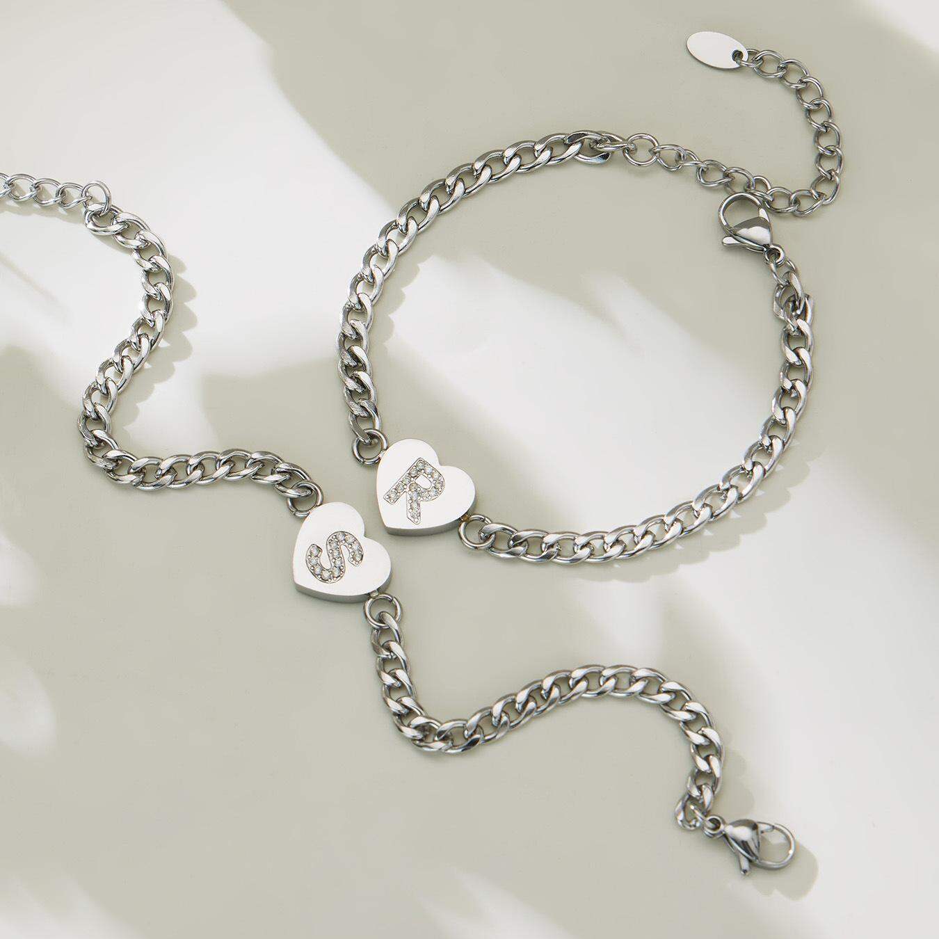 Lustrous Letter Heart Stainless Steel Waterproof Anti - Tarnish Gold Color Zircon Women's Pendant Necklaces h5 Picture7