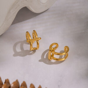 1 Pair Lines Stainless Steel Waterproof Gold Color Ear Cuffs h5 Picture2