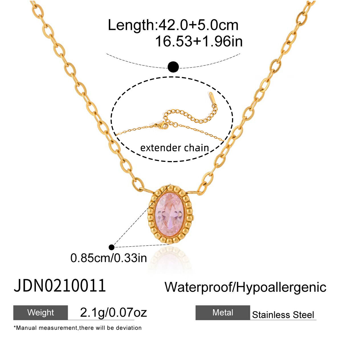 Shimmering Oval Stainless Steel Waterproof&Anti-tarnish Gold Color Zircon Women's Pendant Necklaces Picture2