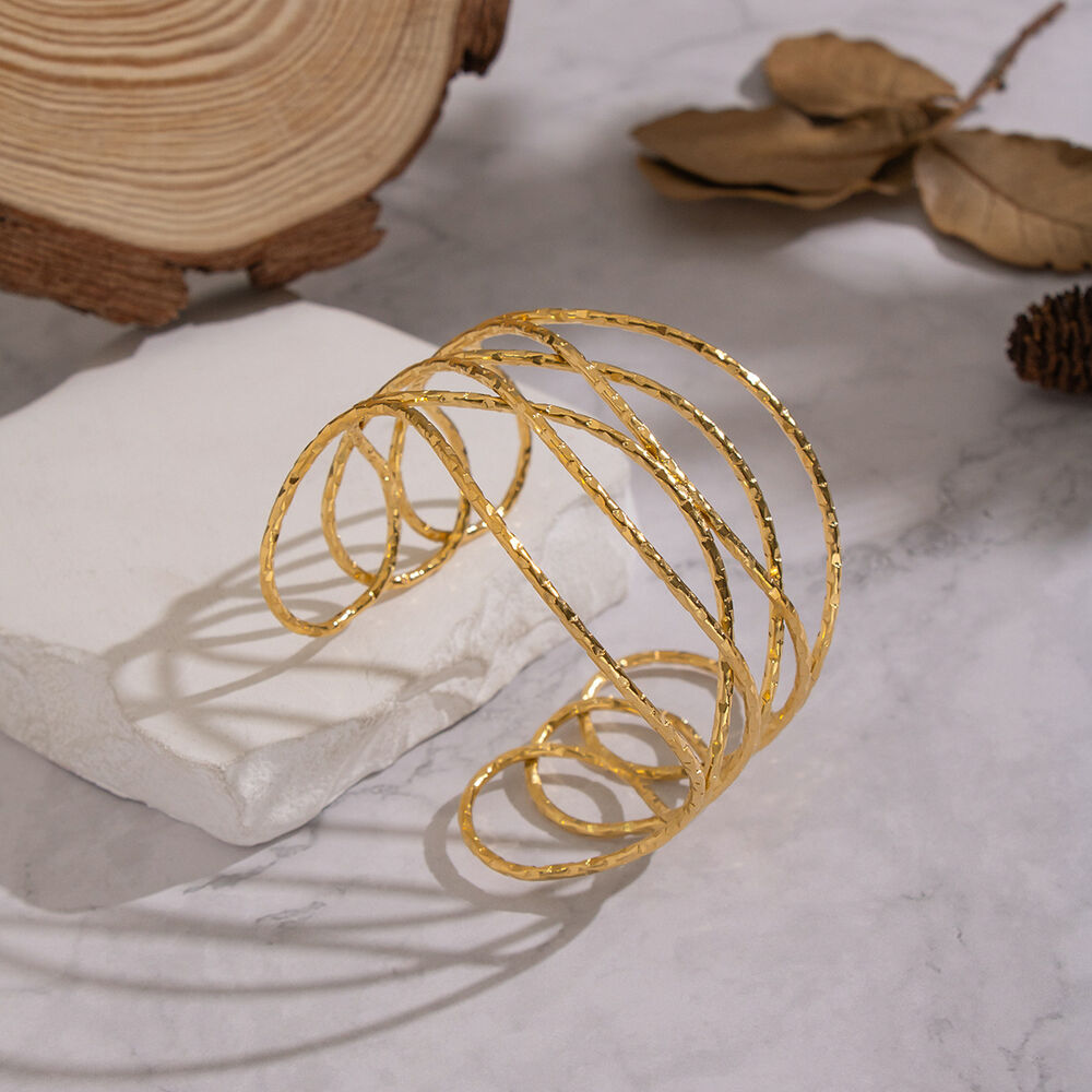 1 Stück Armband aus Edelstahl mit geschwungenen Linien, wasserdicht, goldfarben h5Bild2