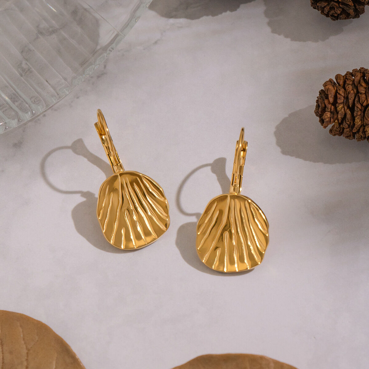 1 Pair Leaf Shape Stainless Steel Waterproof Gold Color Drop Earrings Picture3