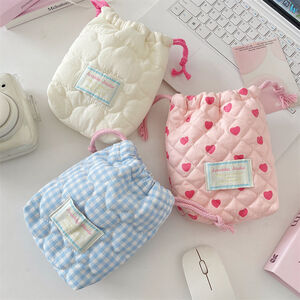 Romantic Sweet Heart Plaid Quilted Soft Camera Storage Bag h5 Picture2