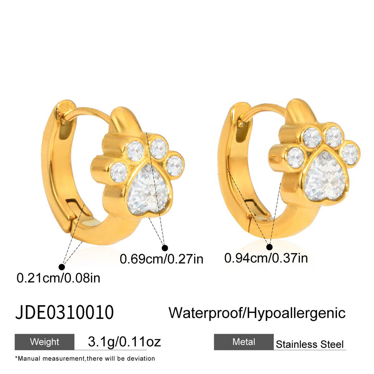 1 Pair Whimsical Claw Zircon Stainless Steel Waterproof Gold Color Women's Hoop Earrings h5 Picture2