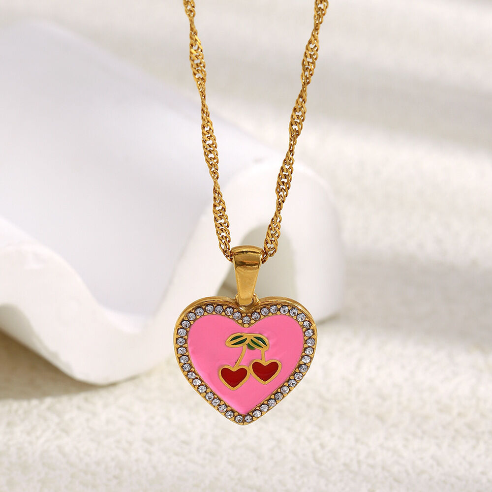 1 Piece Seewt Daily Heart Cherry Stainless Steel Waterproof Women's Pendant Necklaces