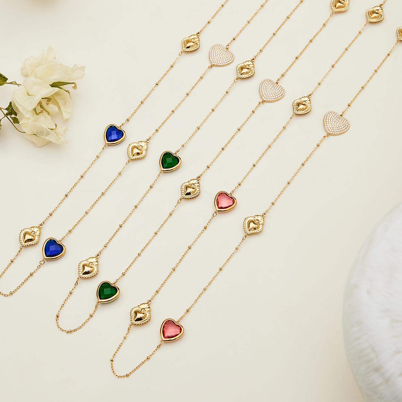 Romantic Heart Glass Stainless Steel Waterproof Anti - Tarnish Gold Color Women's Long Necklaces Picture4