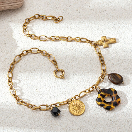 1 Piece Leopard Print Flower Stainless Steel Waterproof Gold Color Women's Pendant Necklaces 2
