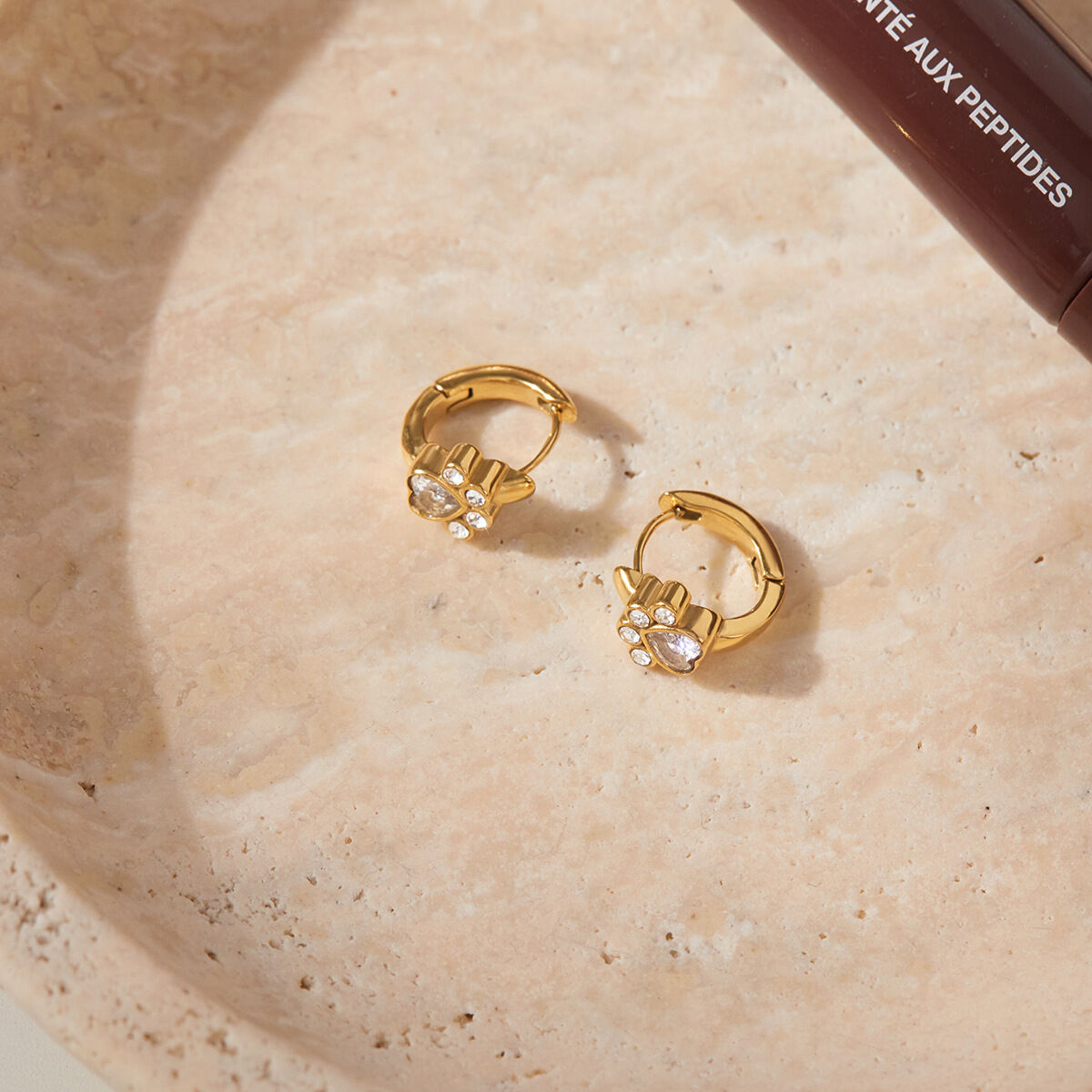 1 Pair Whimsical Claw Zircon Stainless Steel Waterproof Gold Color Women's Hoop Earrings Picture5