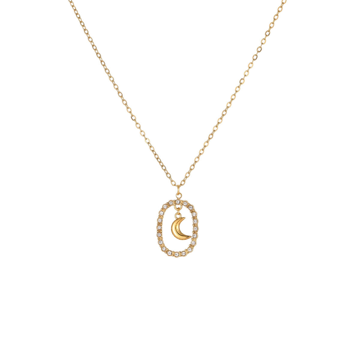 Daily Heart Hollowed-out Moon Stainless Steel Waterproof Anti - Tarnish Gold Color Women's Chain Necklaces h5 Picture5
