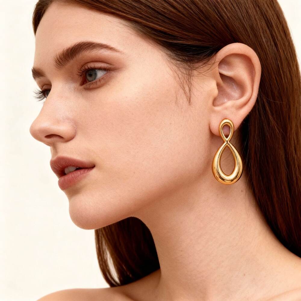 1 Pair Polished Infinity Stainless Steel Waterproof Gold Color Women's Stud Earrings h5Picture2