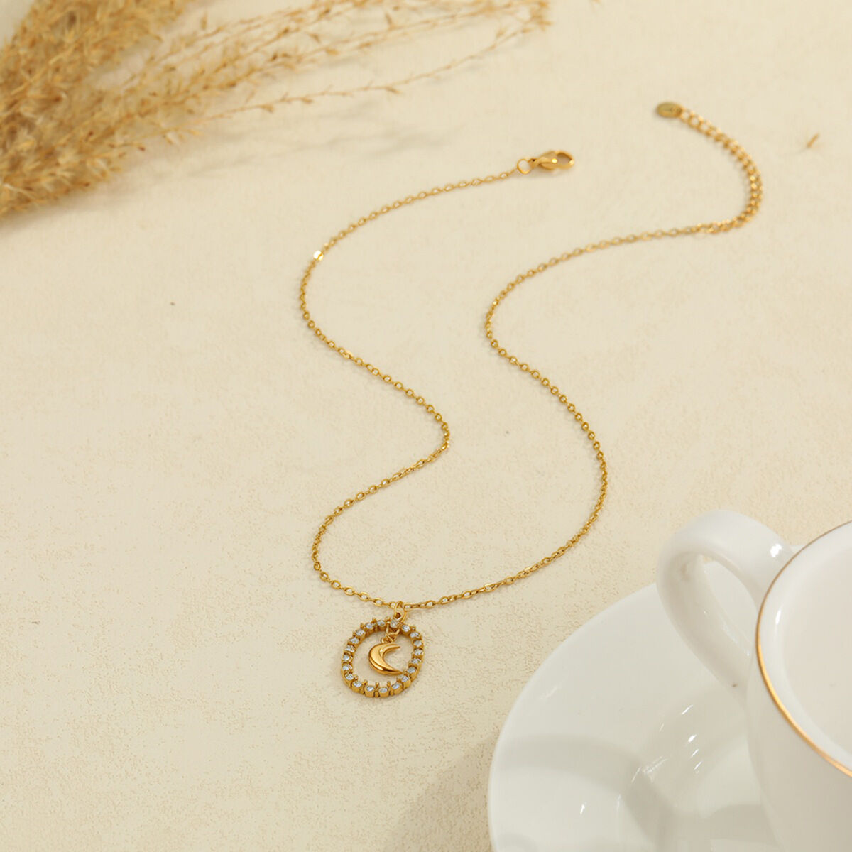 Daily Heart Hollowed-out Moon Stainless Steel Waterproof Anti - Tarnish Gold Color Women's Chain Necklaces h5 Picture4