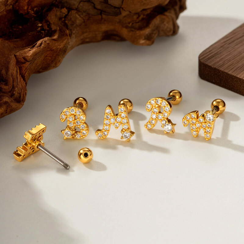 Classic Letter Copper Gold Color Zircon Women's Piercing Earrings h5 Picture4