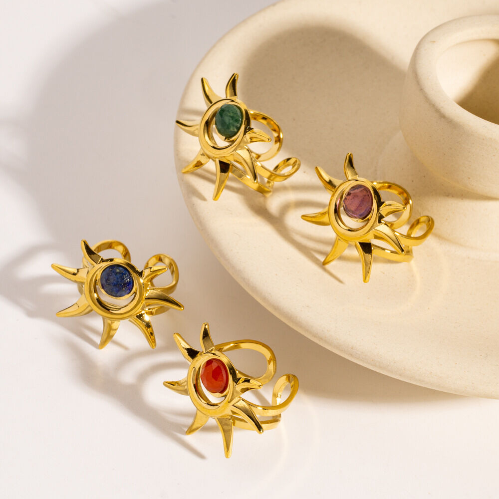 Designable Sun Natural Stone Stainless Steel Waterproof&Anti-tarnish Gold Color Women's Gemstone Rings Picture2
