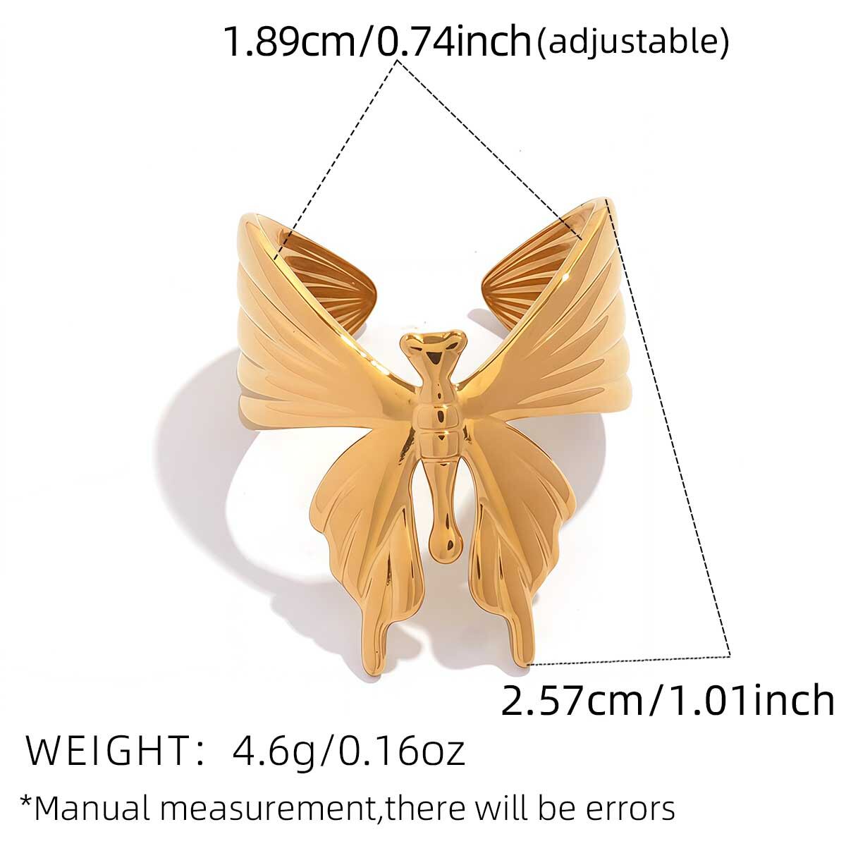 Daily Irregular Shape Butterfly Stainless Steel Waterproof Gold Color Statement Rings Picture2