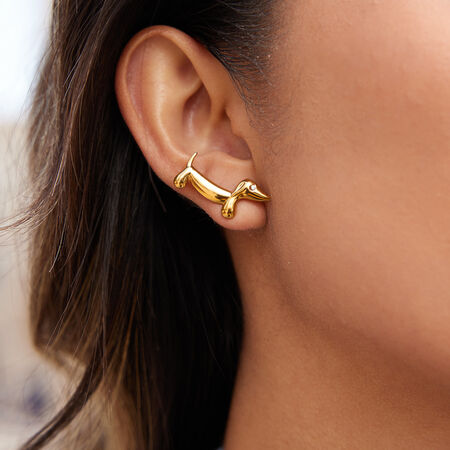 Whimsical Dachshund Stainless Steel Waterproof Gold Color Women's Stud Earrings 2