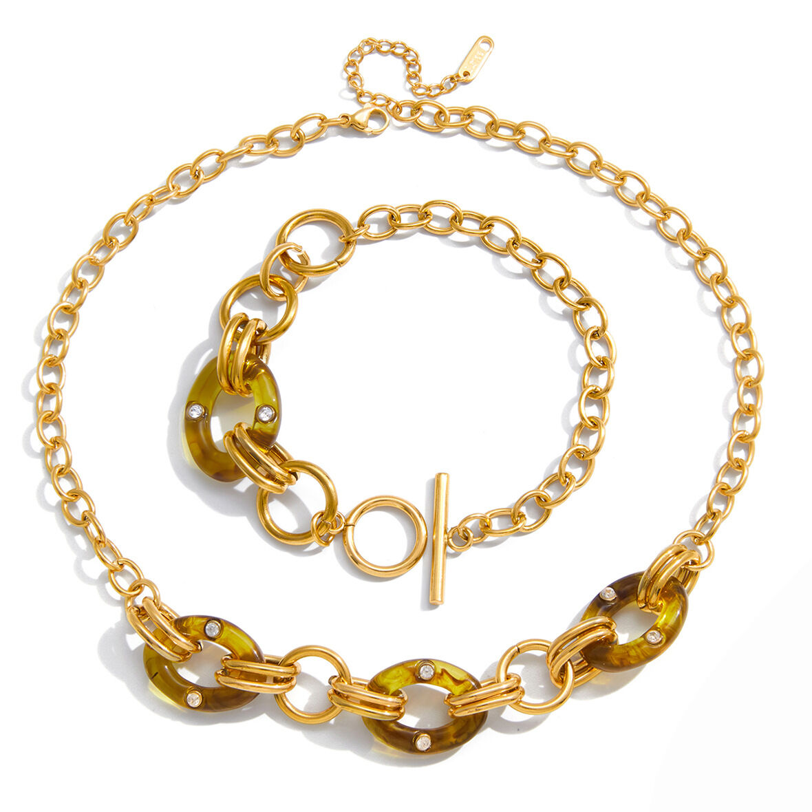 1 Piece Classic Resin Oval Stainless Steel Waterproof Gold Color Women's Chain Necklaces Picture8