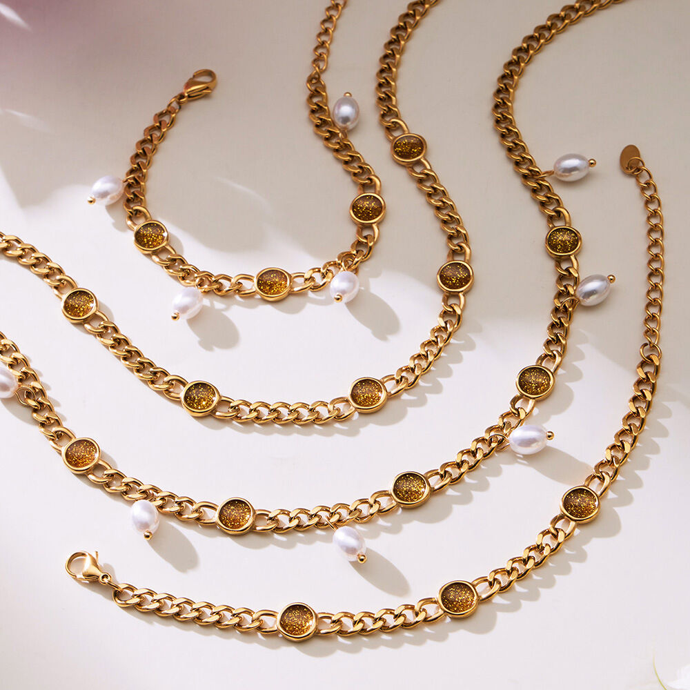 1 Piece Delicate Beads Chain Stainless Steel Waterproof Gold Color Women's Pendant Necklaces Picture3