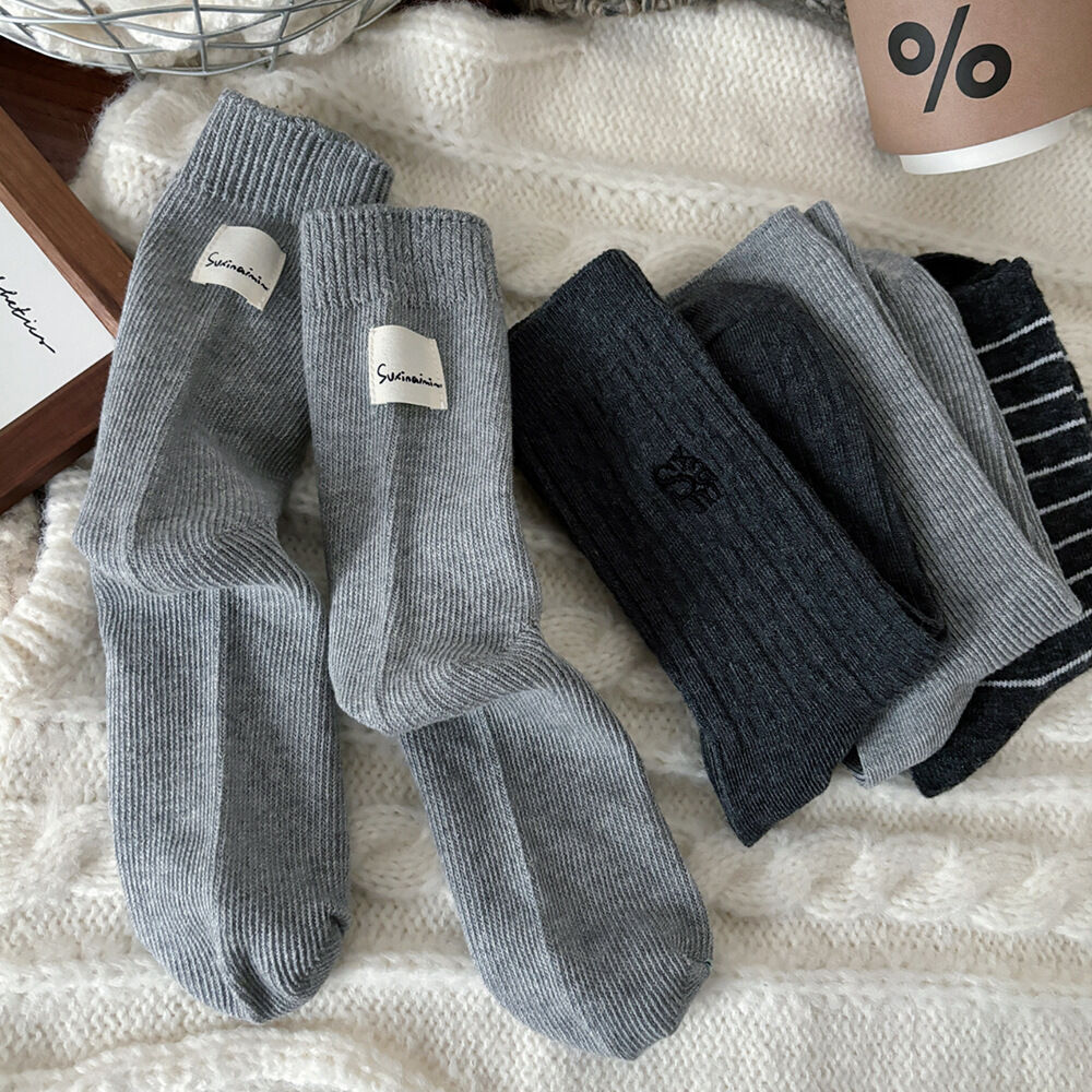 1 Pair  Casual  Versatile Grey - toned Pure Cotton  Mid-Calf Socks h5 Picture2