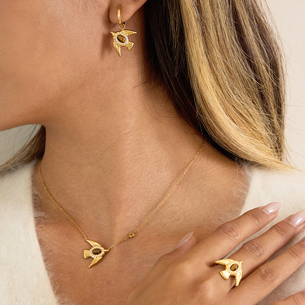 Delicate Bird Natural Stone Stainless Steel Waterproof Gold Color Women's Jewelry Sets h5 Picture3
