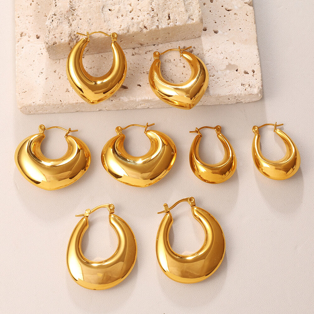 Modern Stainless Steel Gold Color Waterproof&Anti-tarnish Women's Hoop Earrings h5 Picture2
