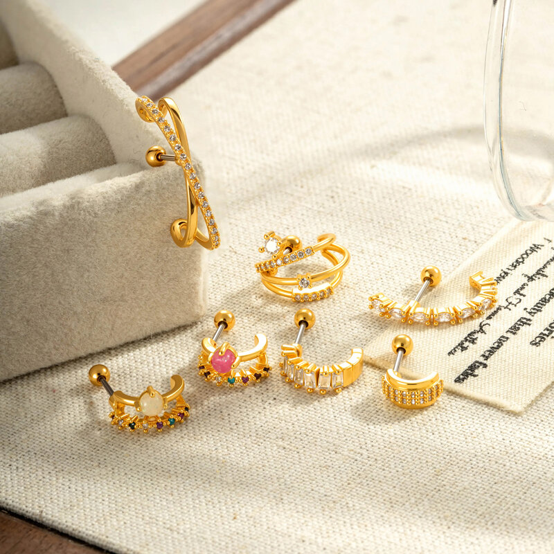 Delicate Star Copper Gold Color Zircon Women's Piercing Earrings h5 Picture5