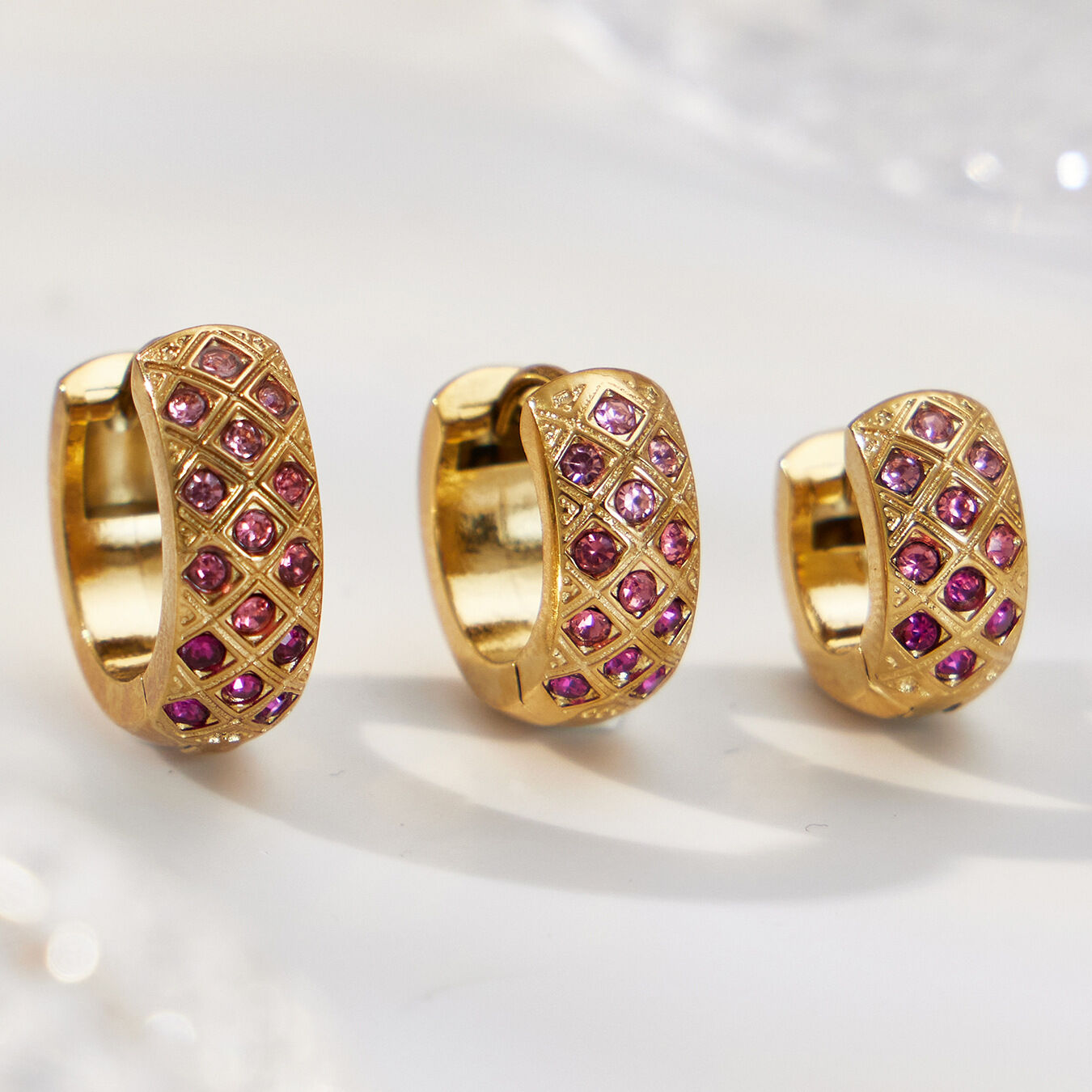 Brilliant Rhombus Stainless Steel Waterproof Anti - Tarnish Gold Color Zircon Women's Hoop Earrings Picture4