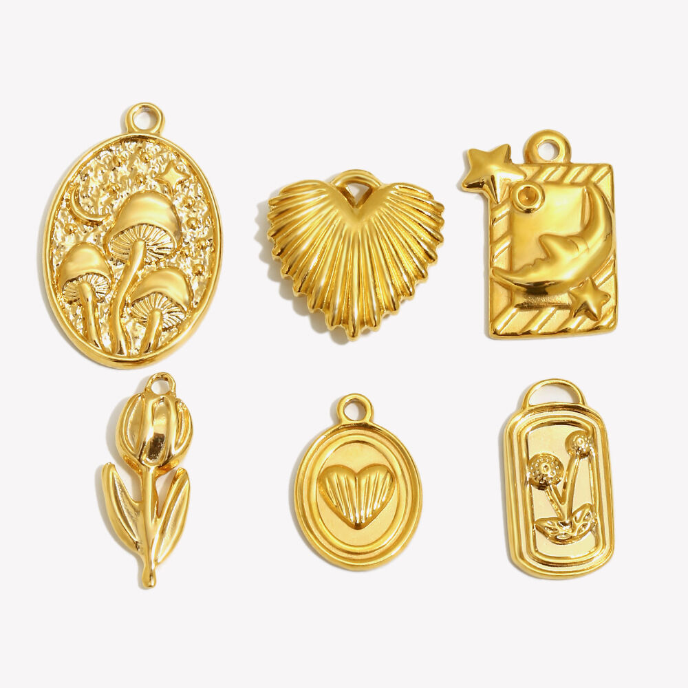 1 Piece Simple Series DIY Vintage Heart Flowers Stainless Steel Waterproof Pendant h5Picture3