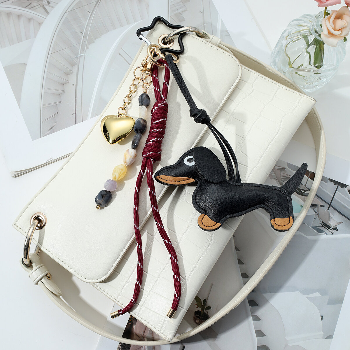 Retro Dachshund Cartoon Leather Women's Bag Charms Picture5