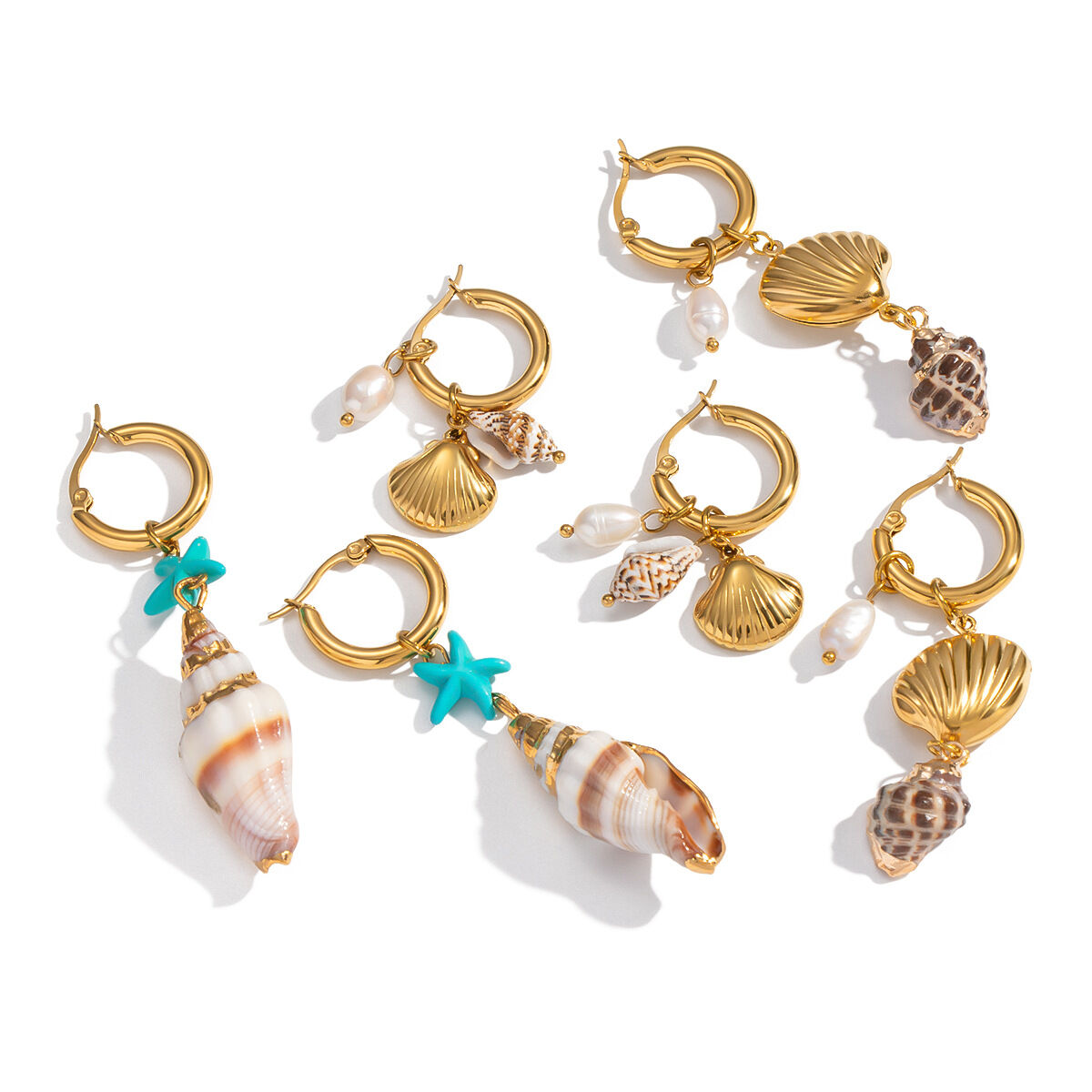 Vacation Shell Starfish Stainless Steel Waterproof Pearl Women's Drop Earrings Picture4