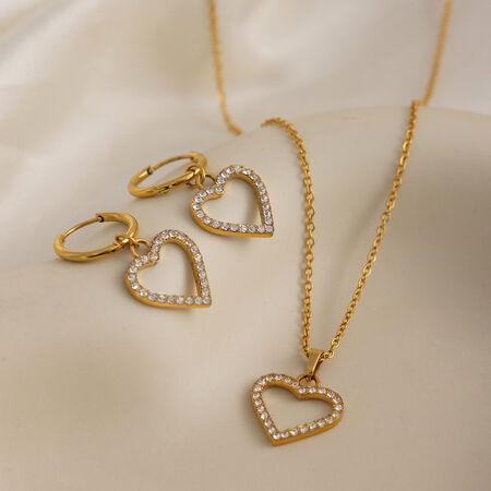 Heart Hollowed-out Stainless Steel Waterproof&Anti-tarnish Gold Color Women's Jewelry Sets