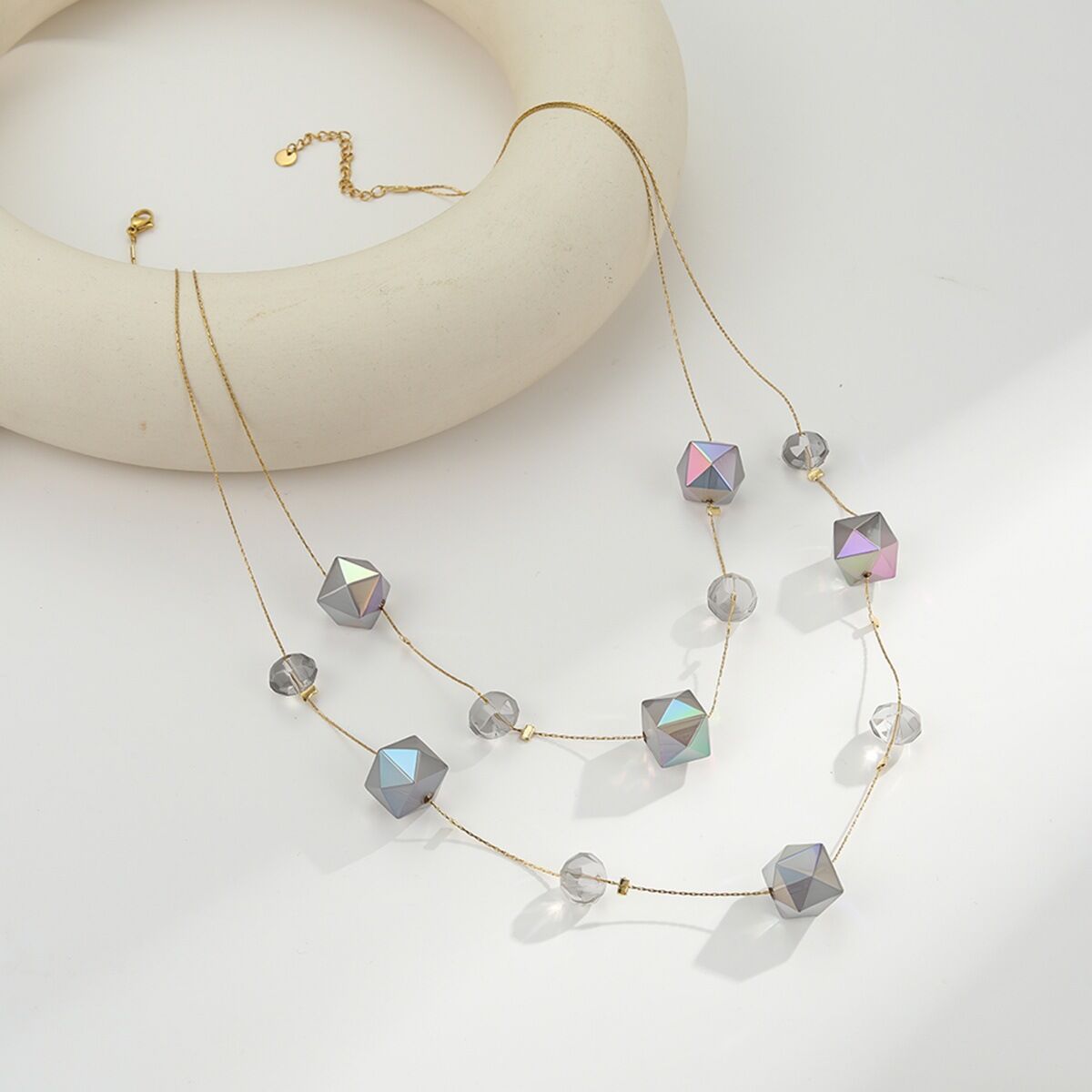 Shining Irregular Shape Rectangle Resin Gold Color Women's Long Necklaces h5 Picture3