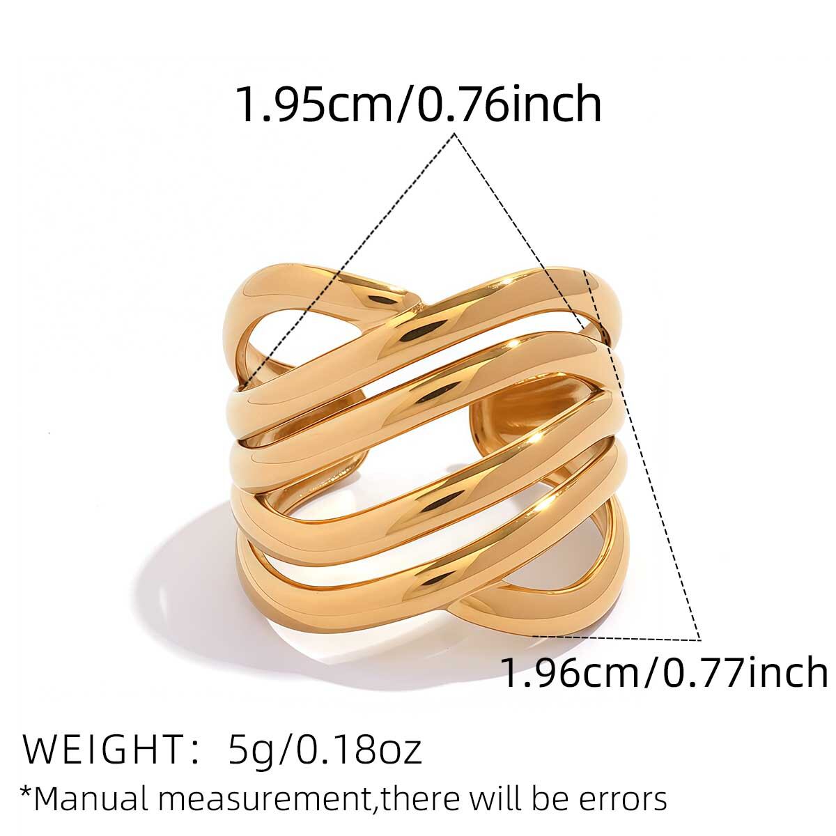 Daily Irregular Shape Stripe Stainless Steel Waterproof Gold Color Women's Statement Rings h5Picture2
