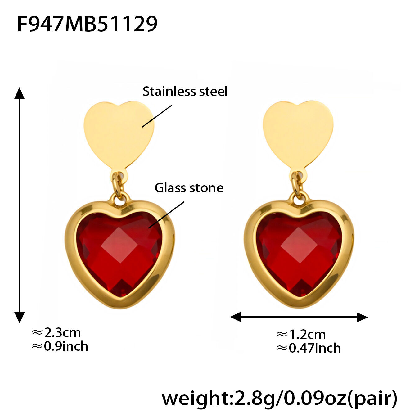 F947 - Red Faceted Stone Gold Earrings Picture12