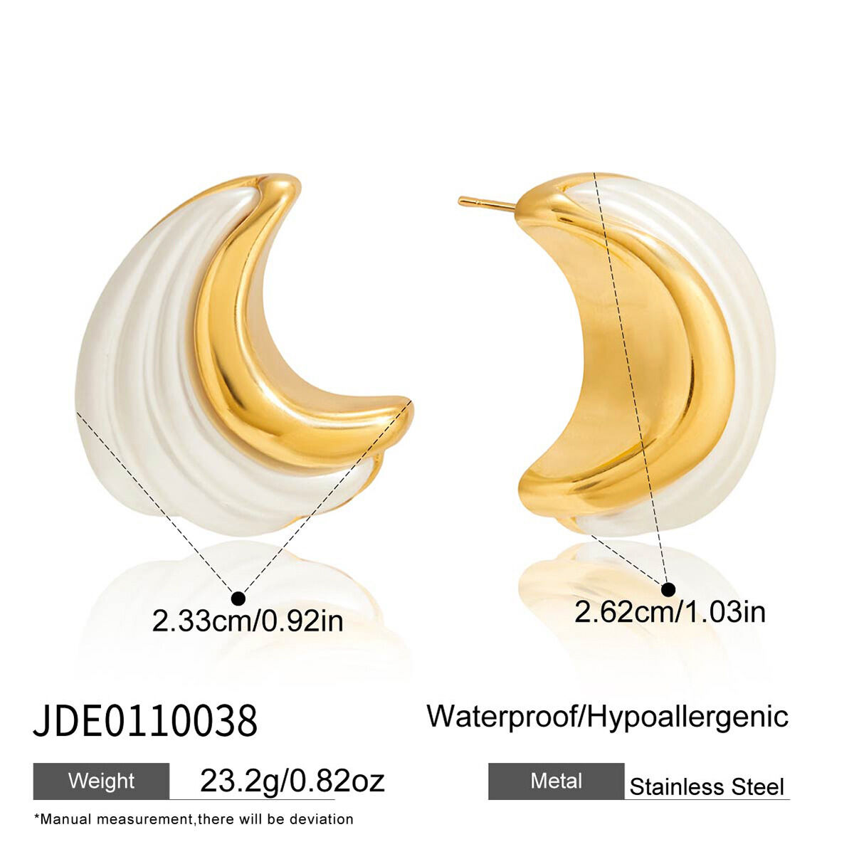 Elegante, geschwungene Ohrstecker aus Edelstahl, wasserfest, goldfarben, aus Acryl, für Damen h5 Bild2