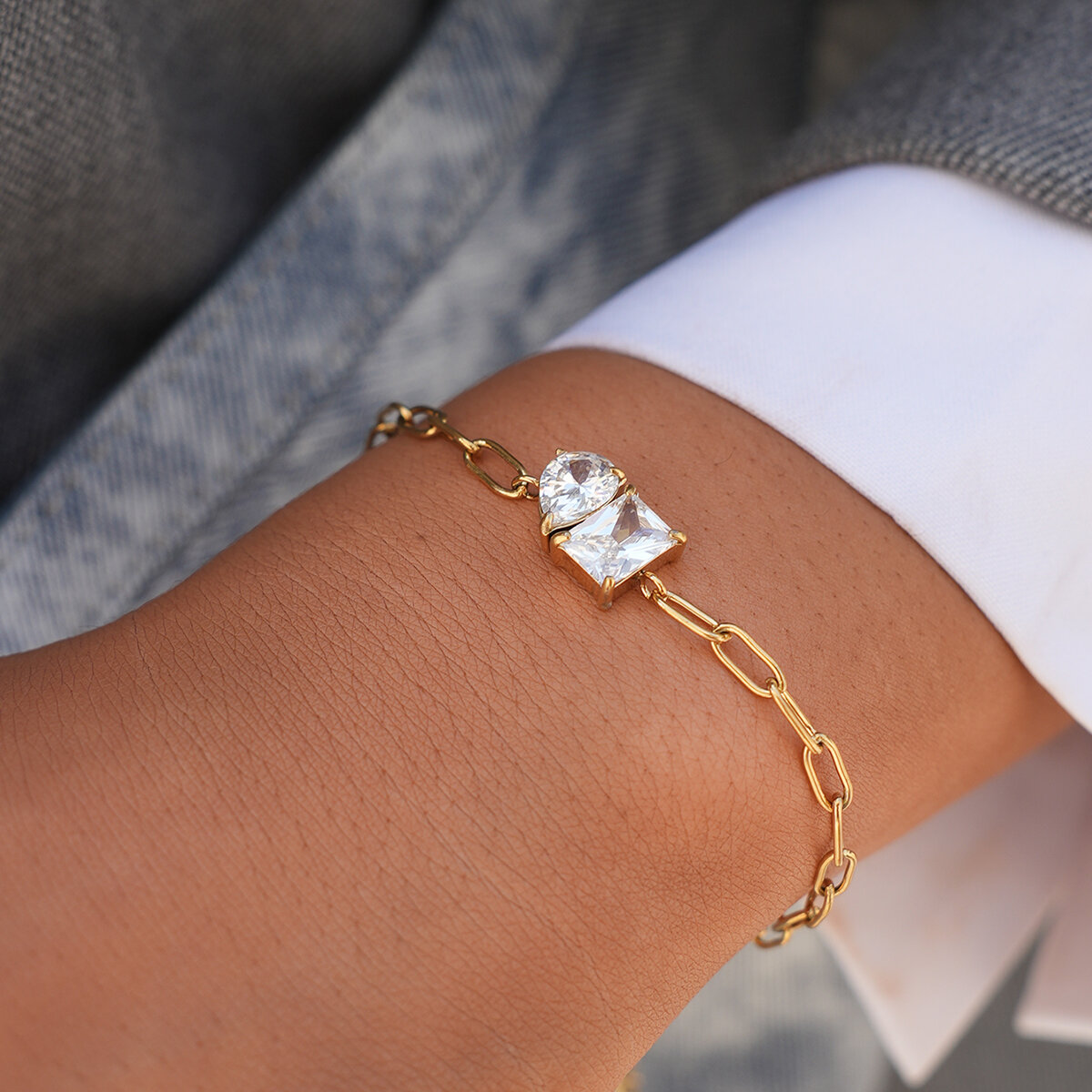 Simple Daily Irregular Shape Stainless Steel Waterproof Gold Color Women's Bracelets Sets Picture4