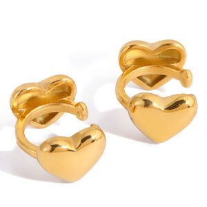 1 Pair Romantic Heart Stainless Steel Waterproof Gold Color Women's Ear Cuffs h5